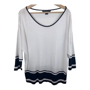French Connection White Navy Blue Dolman 3/4 Sleeve Stretch Top Women's  sz M